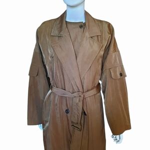 Vtg SHAMASK COUTURE Copper Crinkled Twill Trench Coat w/Removeable Lining Sz M